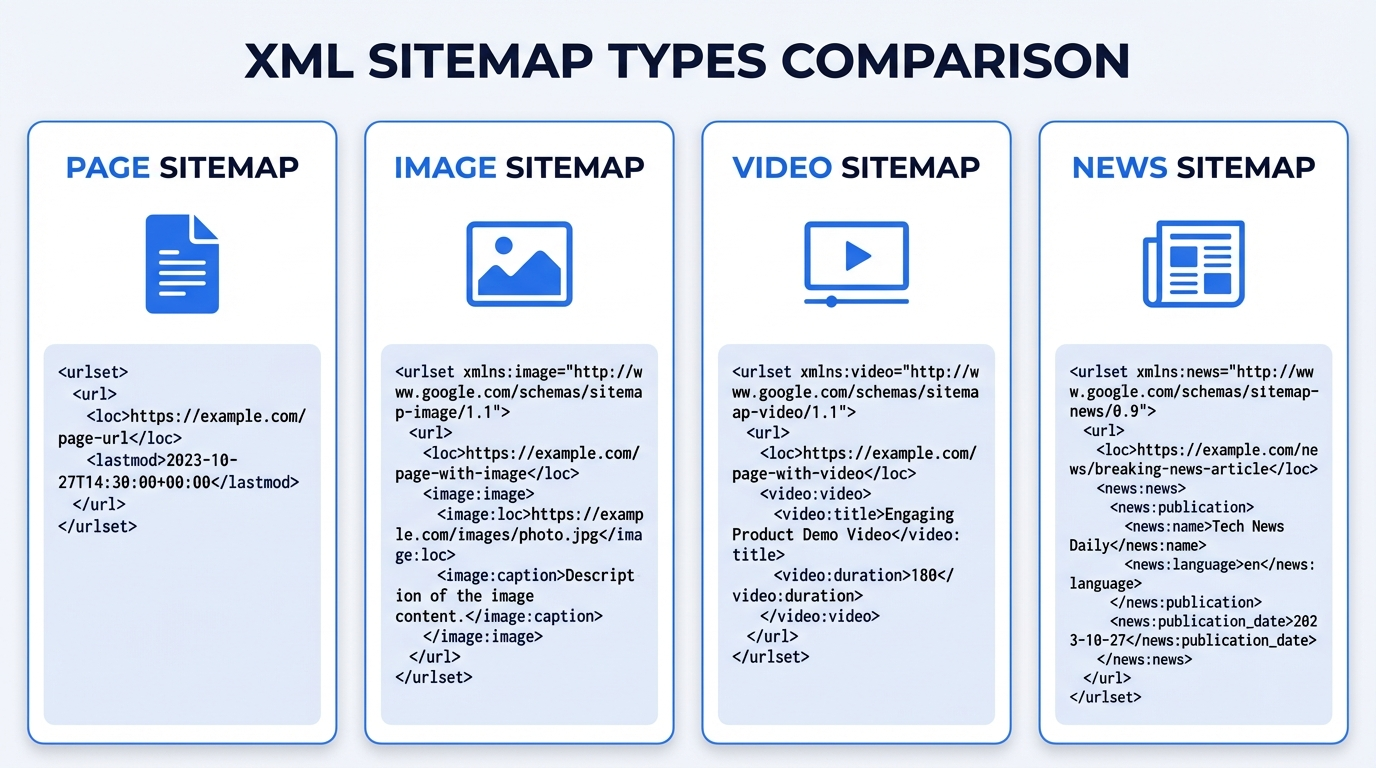 XML sitemap types comparison for sitemap generator users
