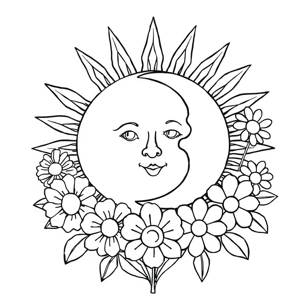 sun and moon coloring page 5