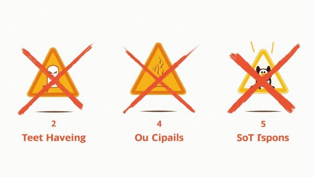 Warning signs illustration showing common GEO optimization mistakes with crossed-out symbols