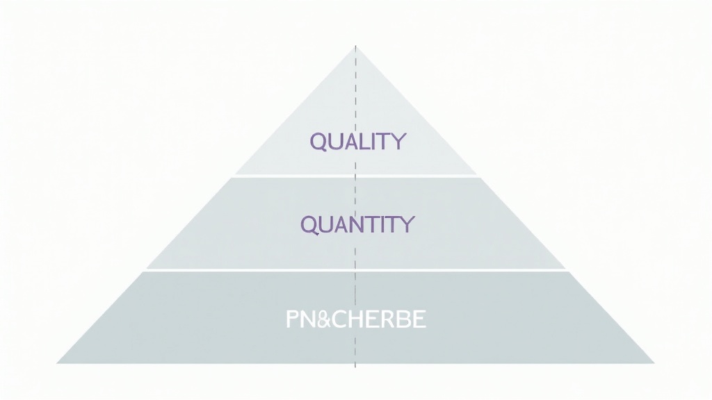 Professional diagram showing quality vs quantity concept in link building with pyramid structure