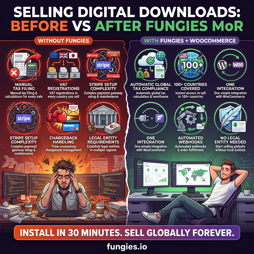 Fungies Now Integrates With WooCommerce: Sell Digital Downloads Globally Without the Tax Headache