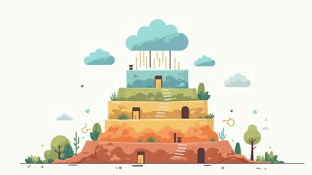 Simple illustration of website foundation showing technical SEO as solid foundation blocks supporting content and user experience layers above