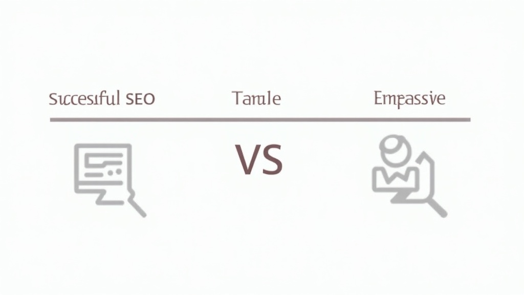 Comparison chart showing successful SEO results with basic tools versus poor results with expensive tools, emphasizing strategy over technology