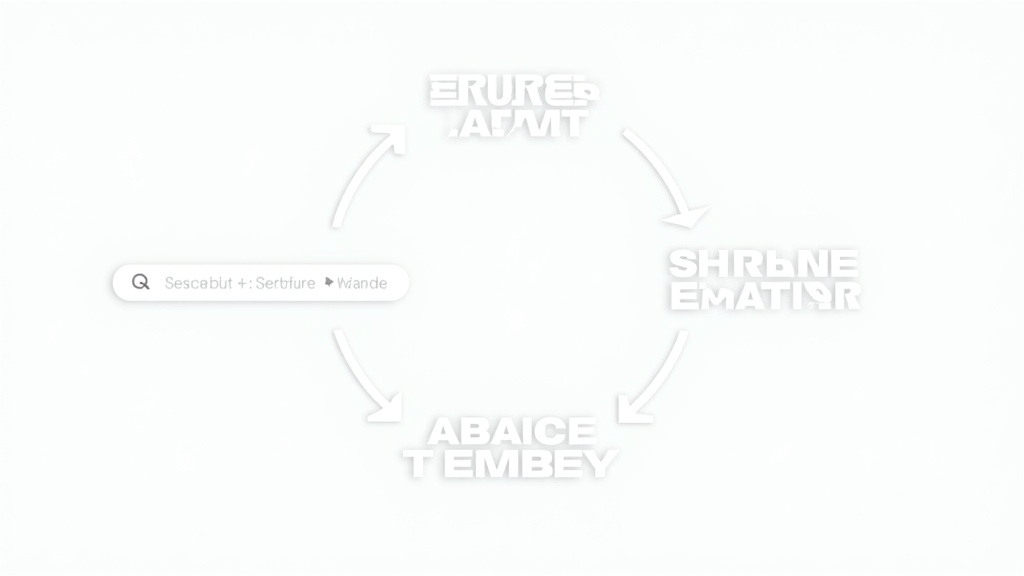 A flowchart showing the process from keyword research to understanding search intent, with arrows connecting 