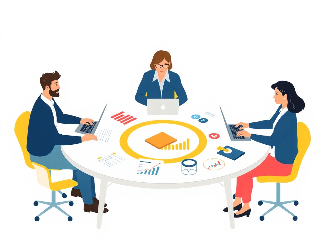 Expert team collaborating on audience targeting strategy with data charts and documents