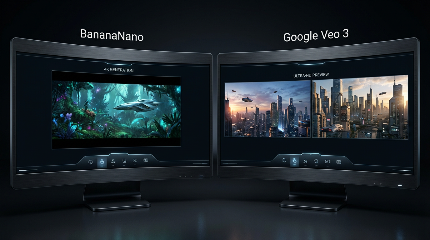 Side-by-side comparison of BananaNano and Google Veo 3 AI video generation platforms