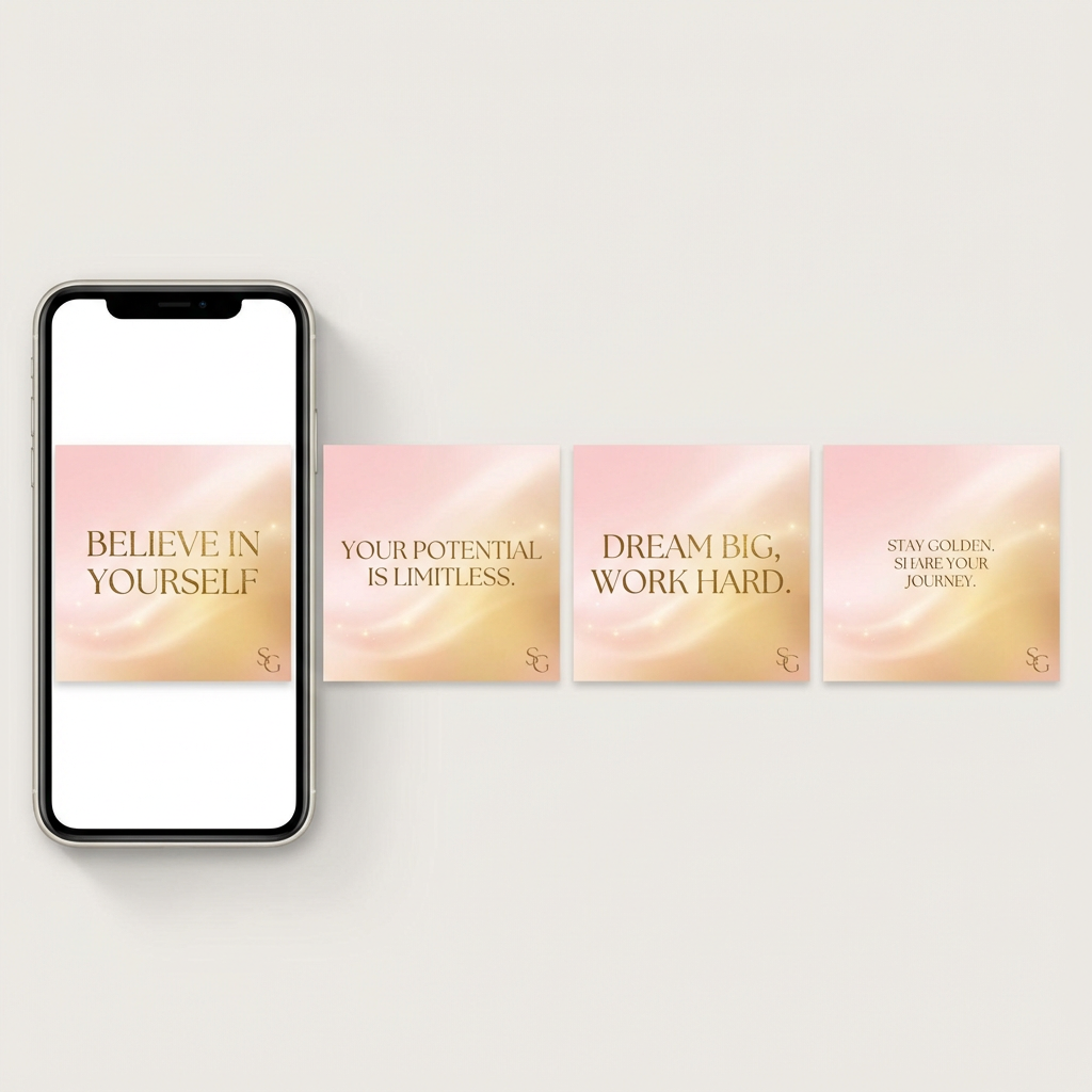 Stunning Instagram carousel post with motivational quote in elegant typography and soft pink gold gradient background