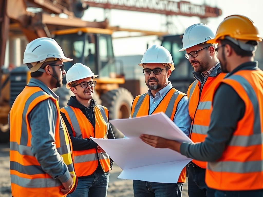 Engineers collaborating at infrastructure project site