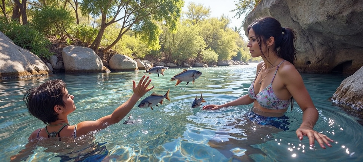 asle-peces-saltando-en-el-agua-y-ella-con-uno-en-awlykjxjxh