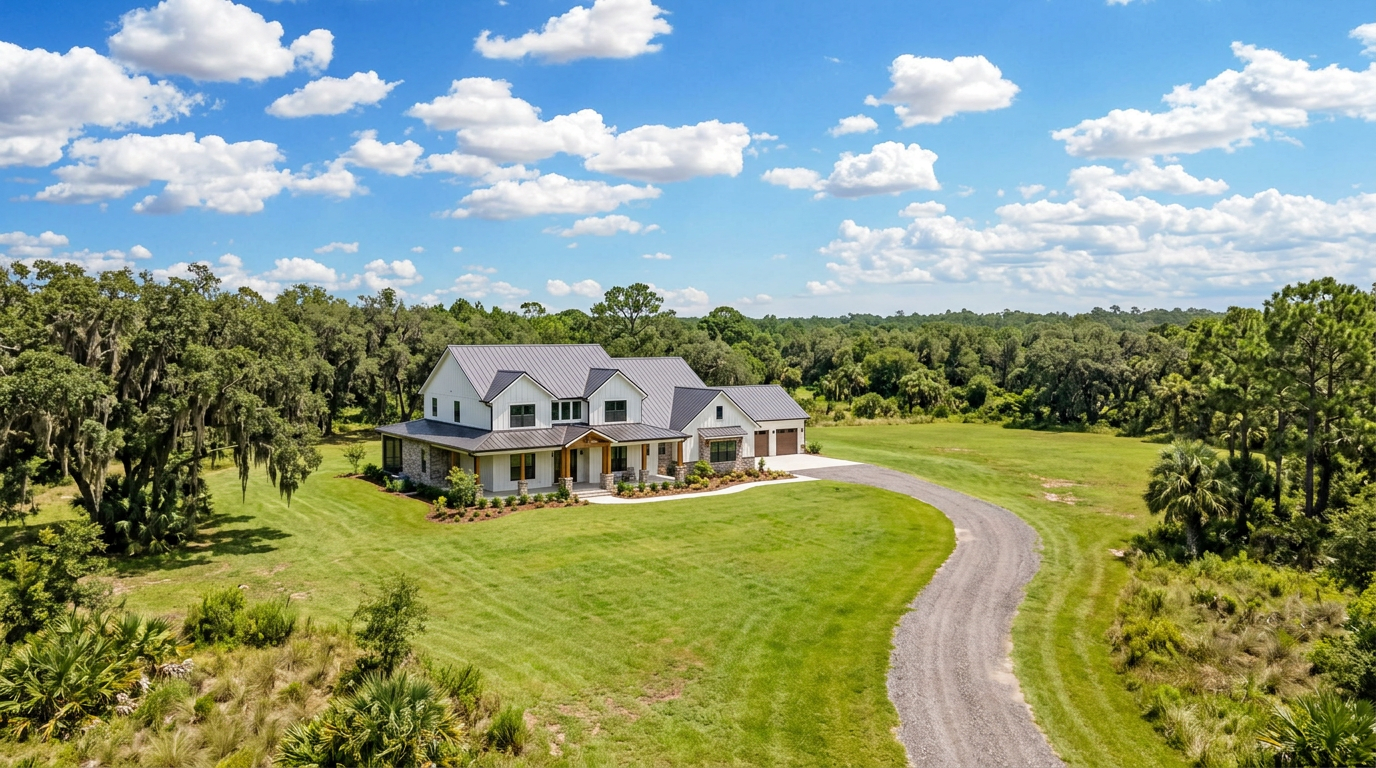 Casa nueva con lote grande en zona rural de Florida con cielo azul