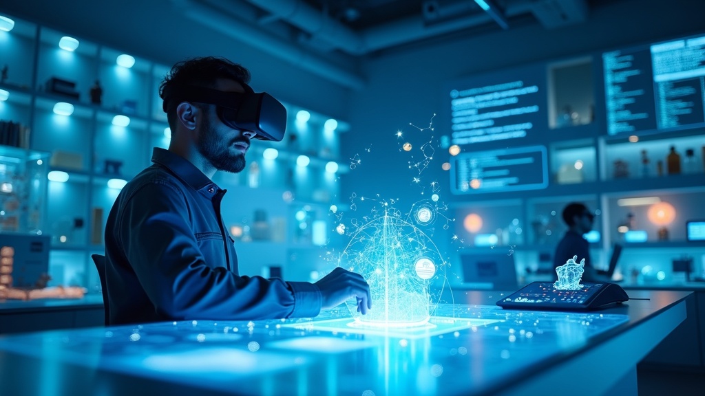 Desarrollador trabajando con el motor de Unity para gafas de realidad virtual Meta Quest