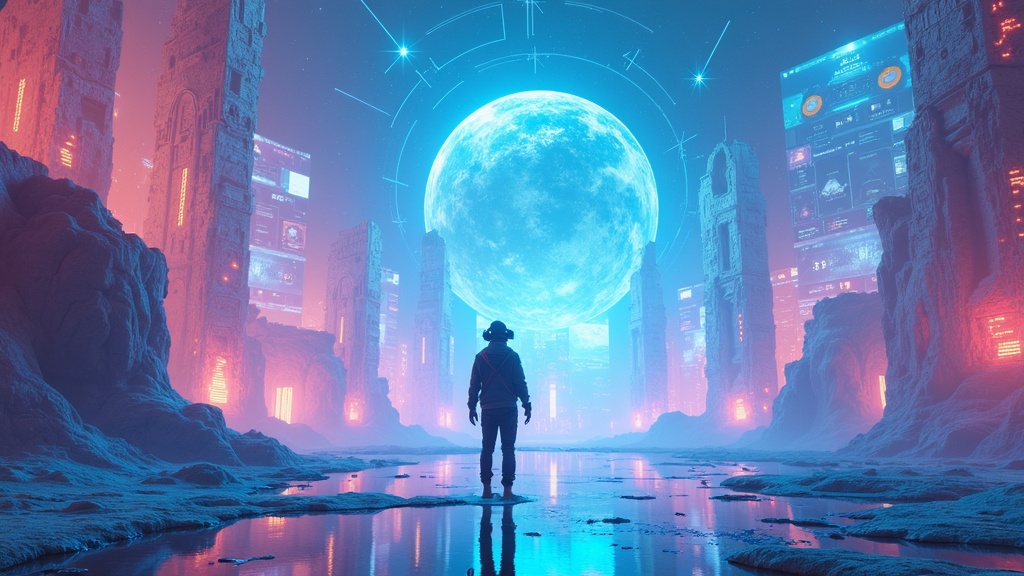 Interfaz de usuario futurista mostrando el impacto de Unity y Meta en el ecosistema VR
