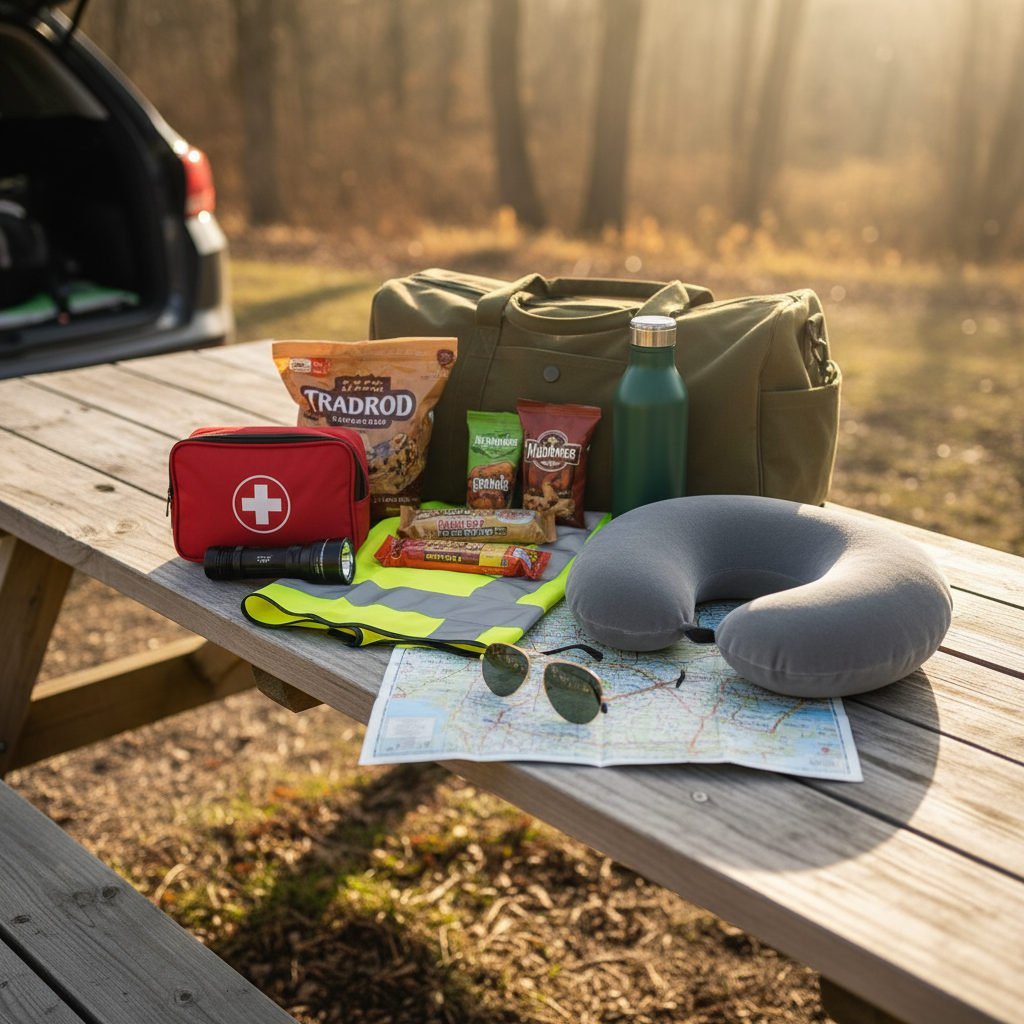 Infographic showing road trip gear essentials