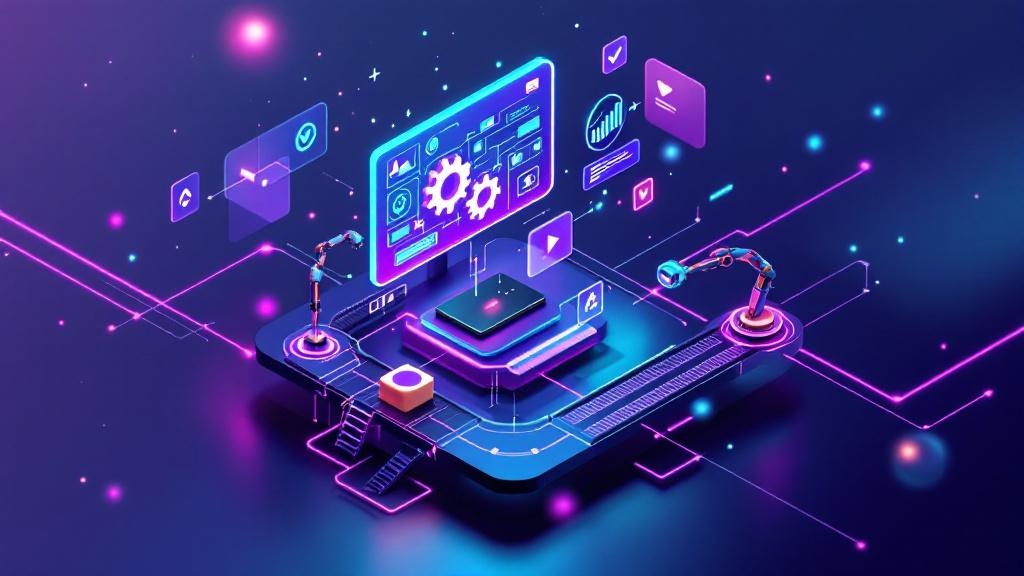 AI automation concept with robotic arms and digital interface for AI tools and technology.