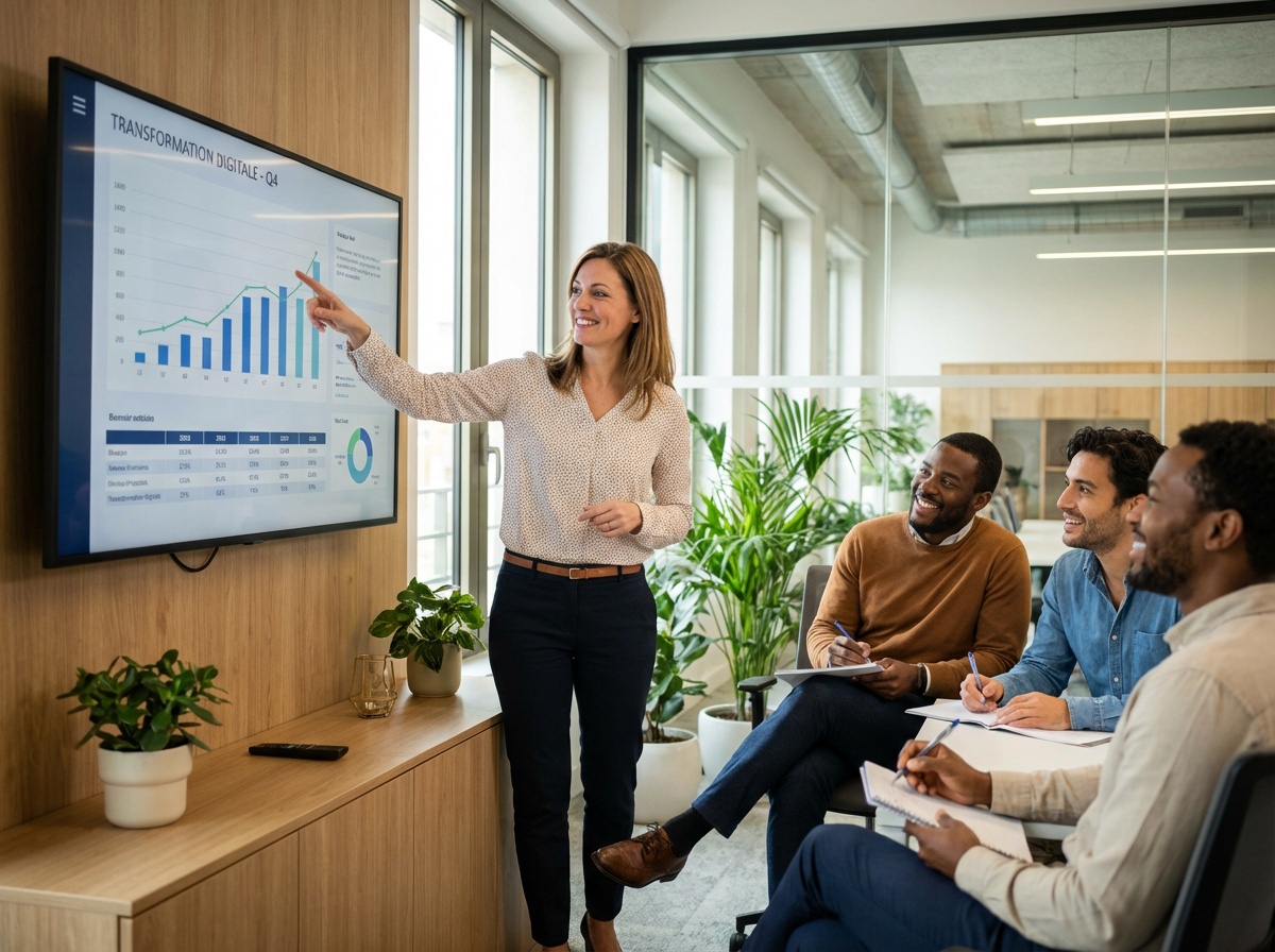 Équipe de professionnels en session de formation sur la data.