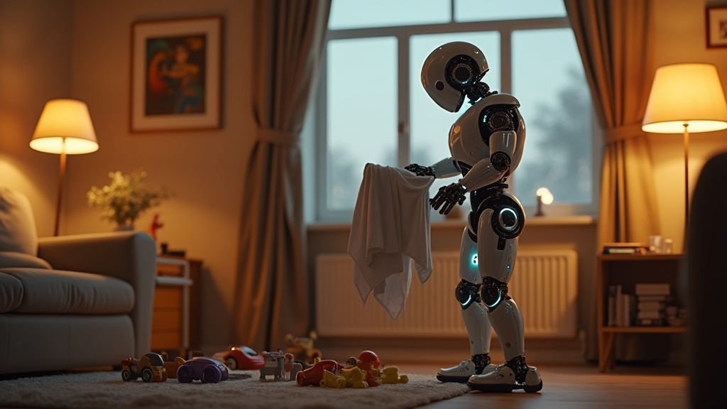 El humanoide Robot Doméstico Panther interactuando en un salón familiar.