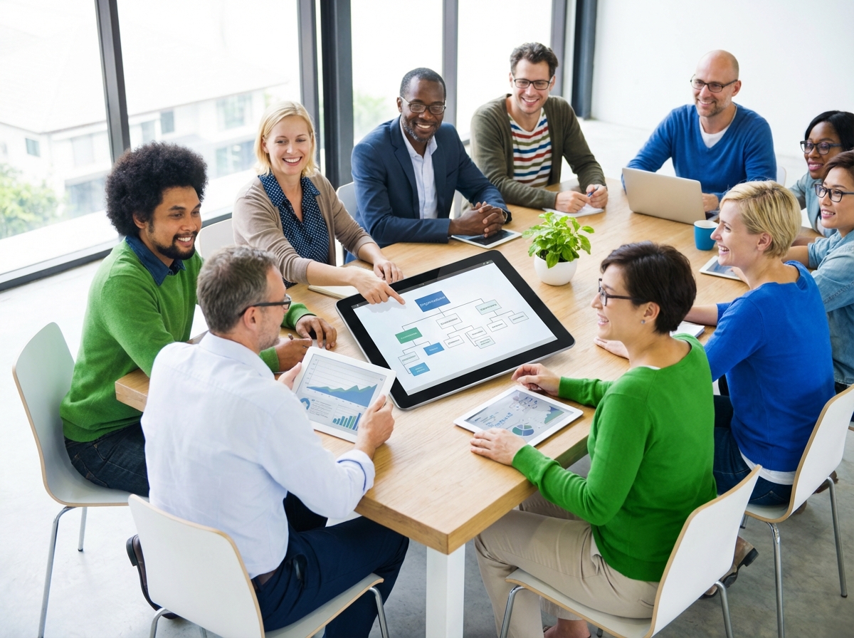 Équipe professionnelle travaillant sur des plans de structuration