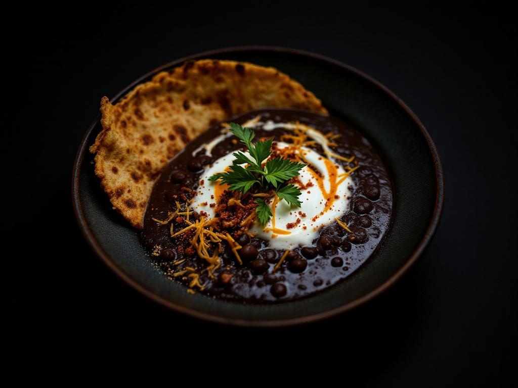 Sopa Tarasca (Michoacán — Pureed Black Bean Soup, Fried Tortilla)