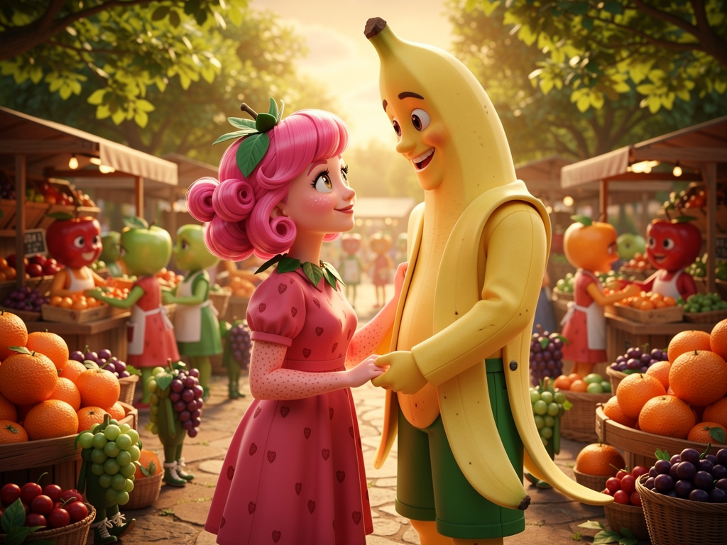 Imagine if: In a world Fruits with human traits 
And strawberry girl and banana boy started loving each other.