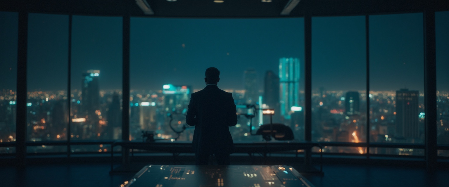 CEO mirando la ciudad de noche