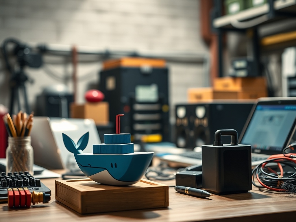 Illustration of Docker containers for home self-hosting setup and server management.