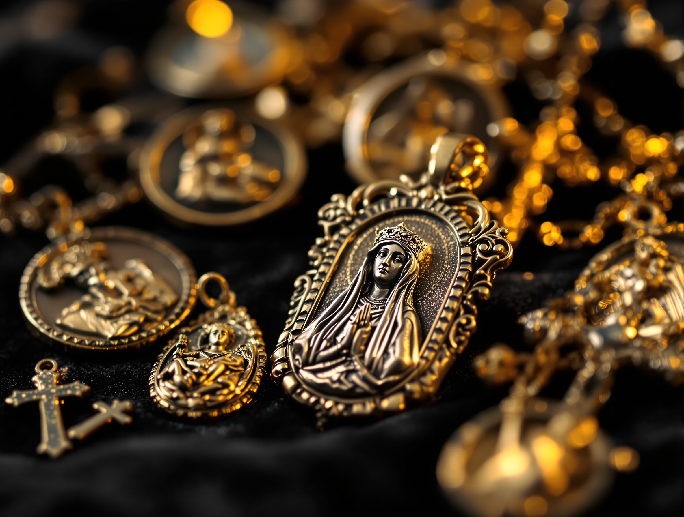 Artigos religiosos em metal — medalhinhas, crucifixos e santos produzidos com fundição Cajol