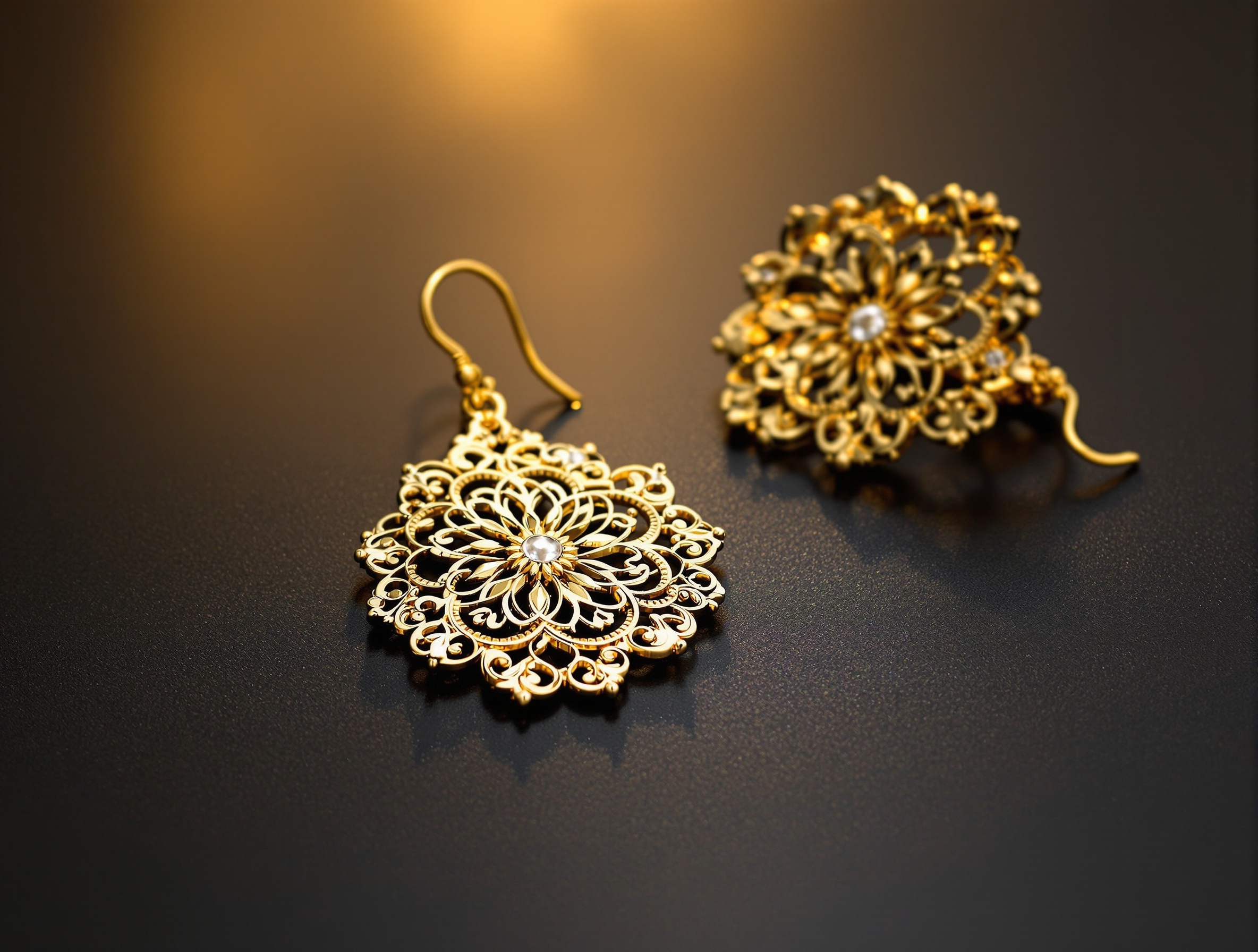 Brincos em zamak dourado com filigrana — acabamento profissional produzido com Cajol Compacta