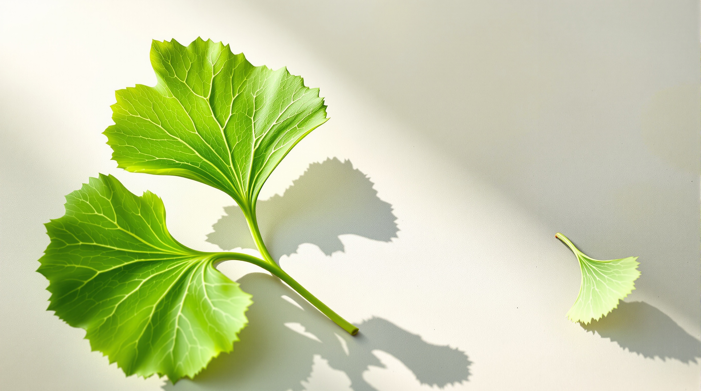 뇌 혈액순환과 인지 기능 지원에 도움을 주는 은행잎추출물의 원료인 싱싱한 은행잎 접사