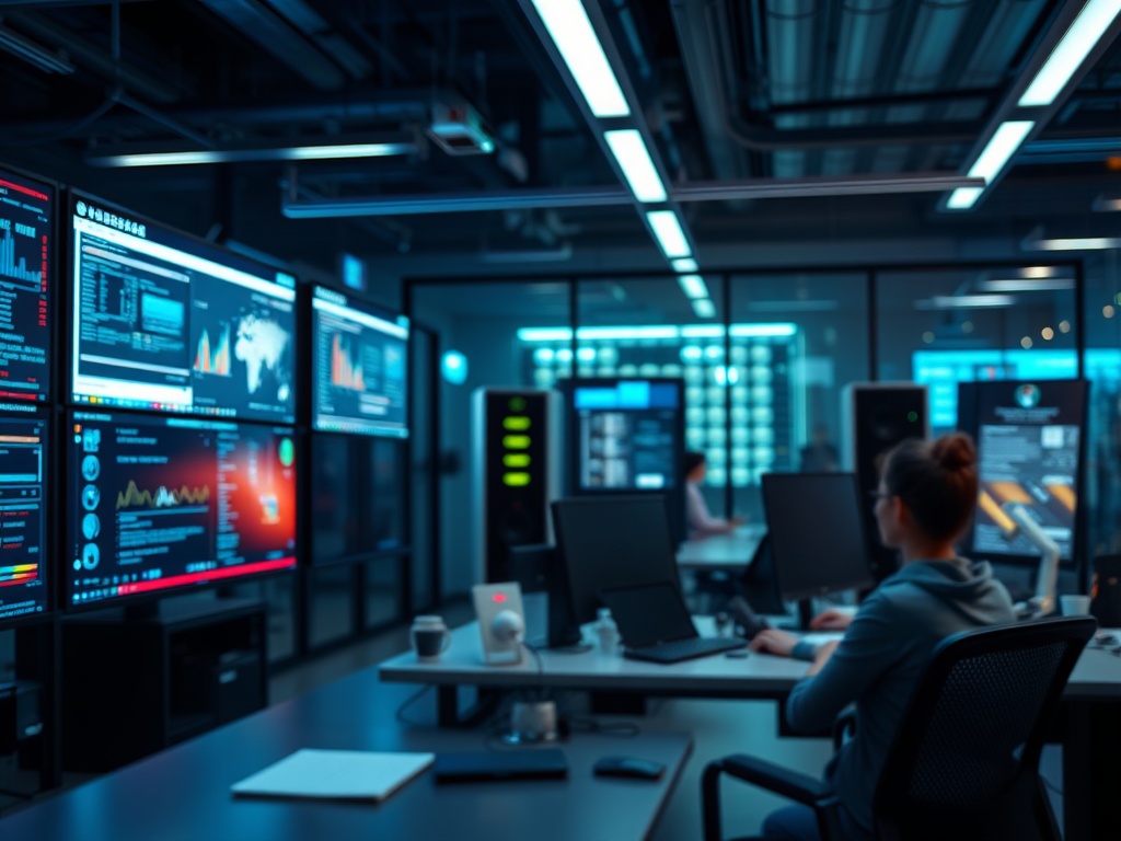 Illustration of AI chatbot assisting a customer in a modern customer service setting