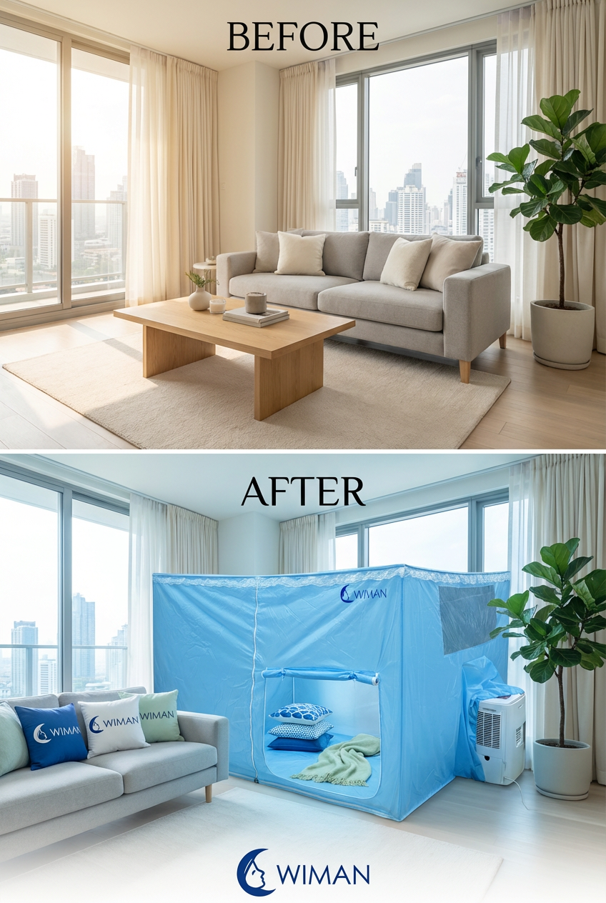 มุ้งแอร์วิมานแอร์ รุ่นสีฟ้า ใช้งานคู่กับแอร์เคลื่อนที่