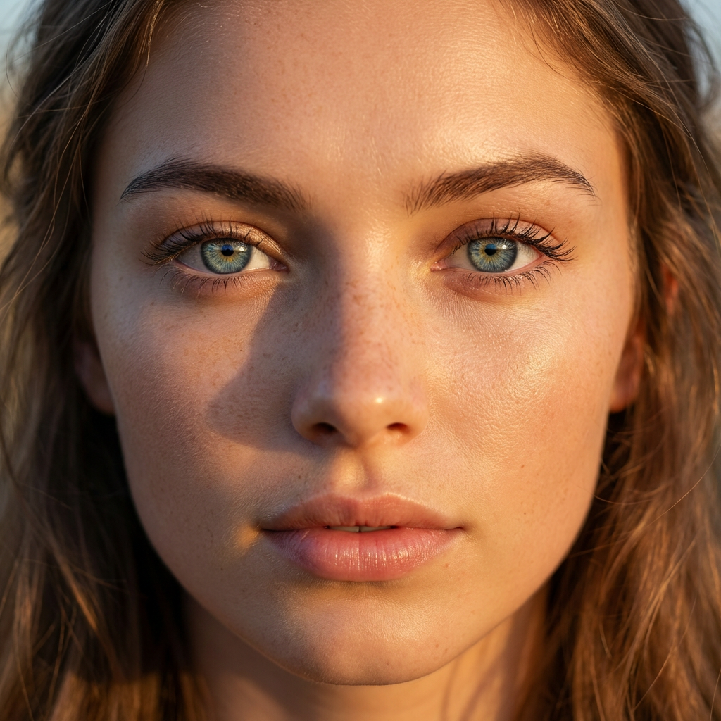 Ultra-high-resolution AI-enhanced female portrait with flawless skin texture and detailed eyes