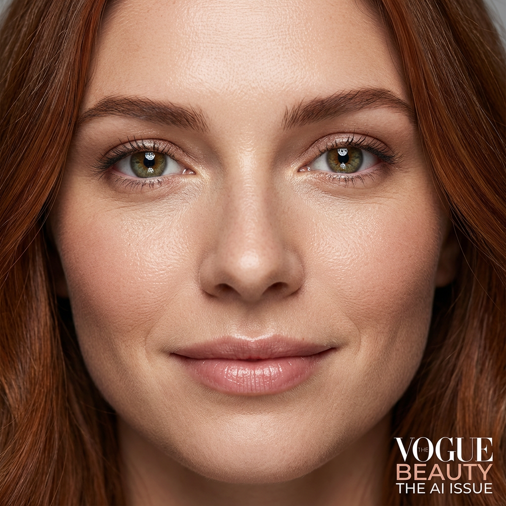 Close-up AI-upscaled portrait showing incredible skin texture detail and sharp eyelashes