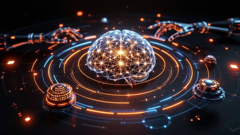 Futuristic AI interface showcasing top AI tools for productivity and innovation.