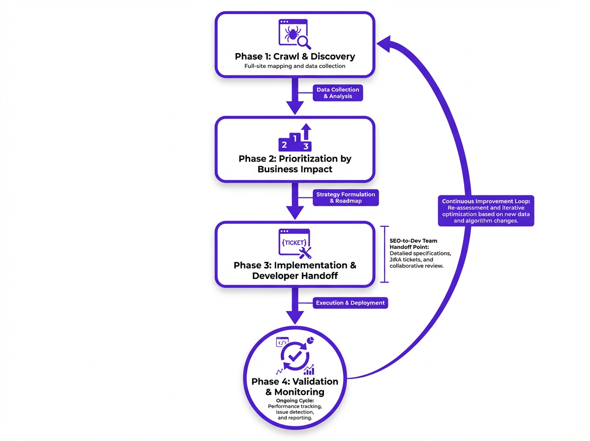 Technical SEO service workflow from audit to implementation