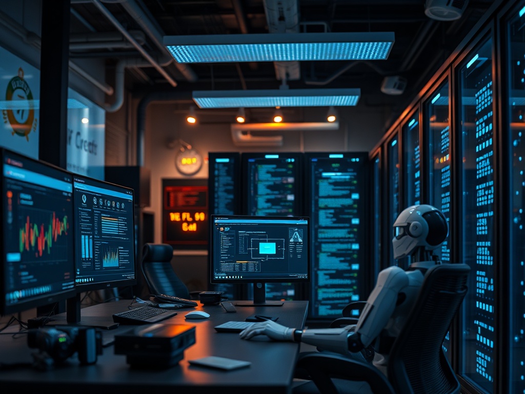 Illustration of AI-powered tools automating content creation and optimization for digital marketing.