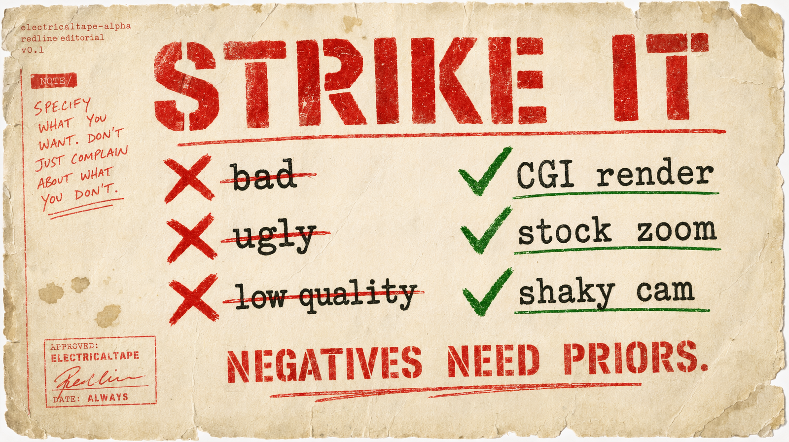 Negative prompt strike list with red X marks