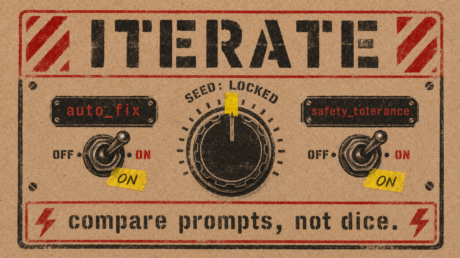 Locked seed dial flanked by toggle switches