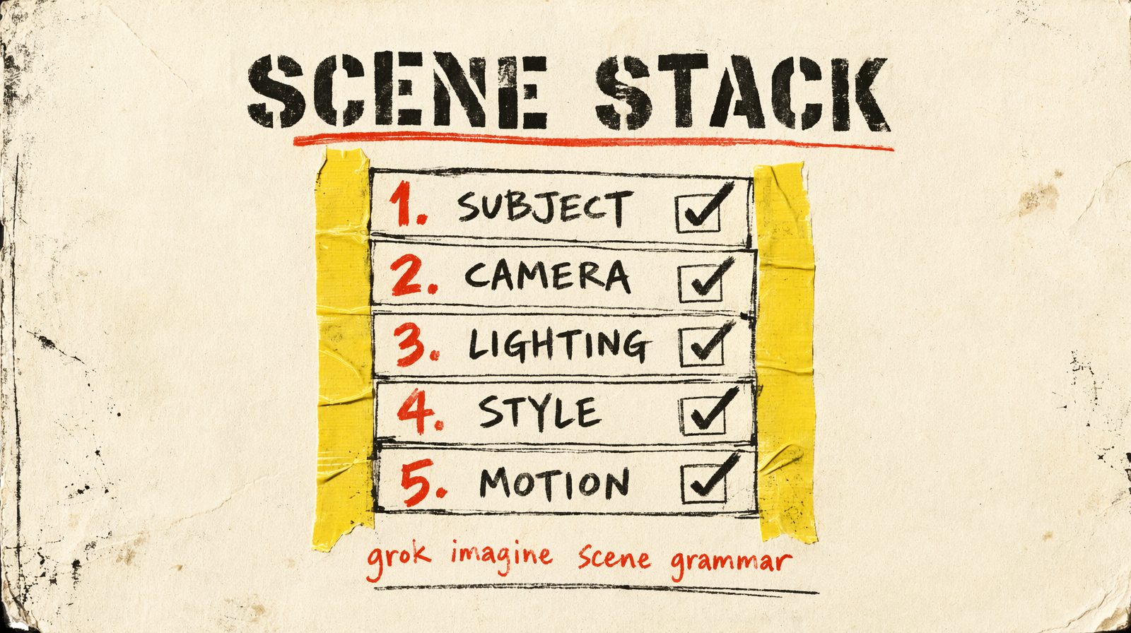 Five element scene grammar checklist