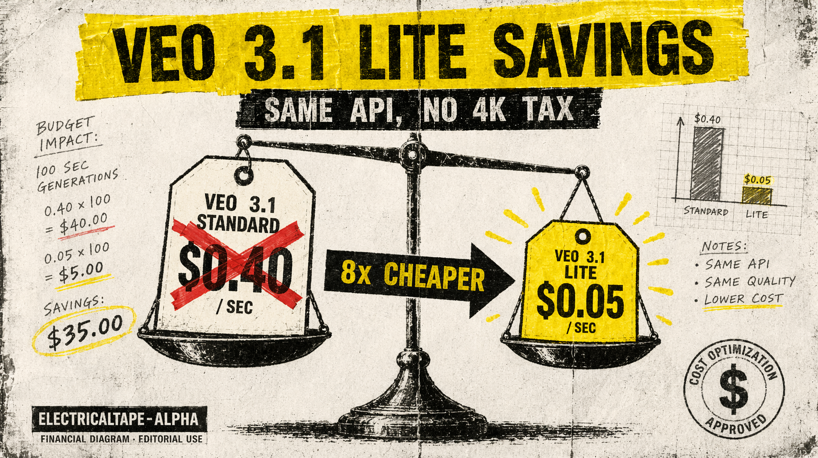 Veo 3.1 Lite savings comparison with 8x price cut