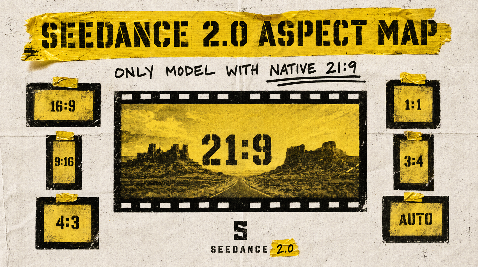 Seedance 2.0 aspect ratio map with native 21:9