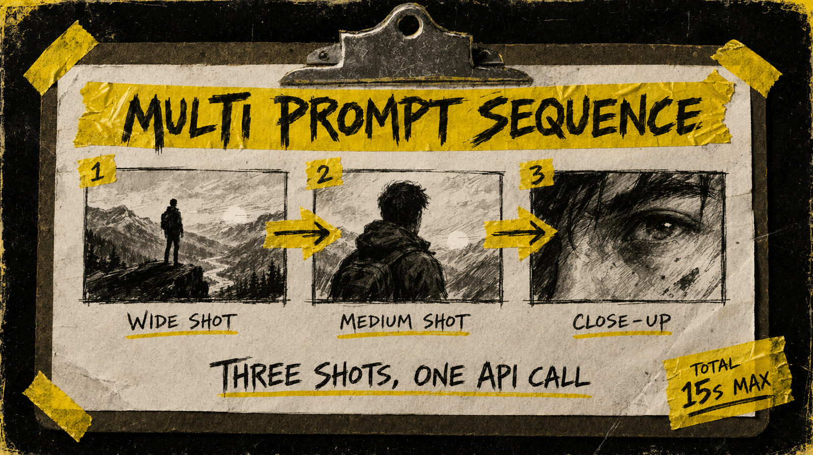 Kling multi_prompt three-shot sequence diagram