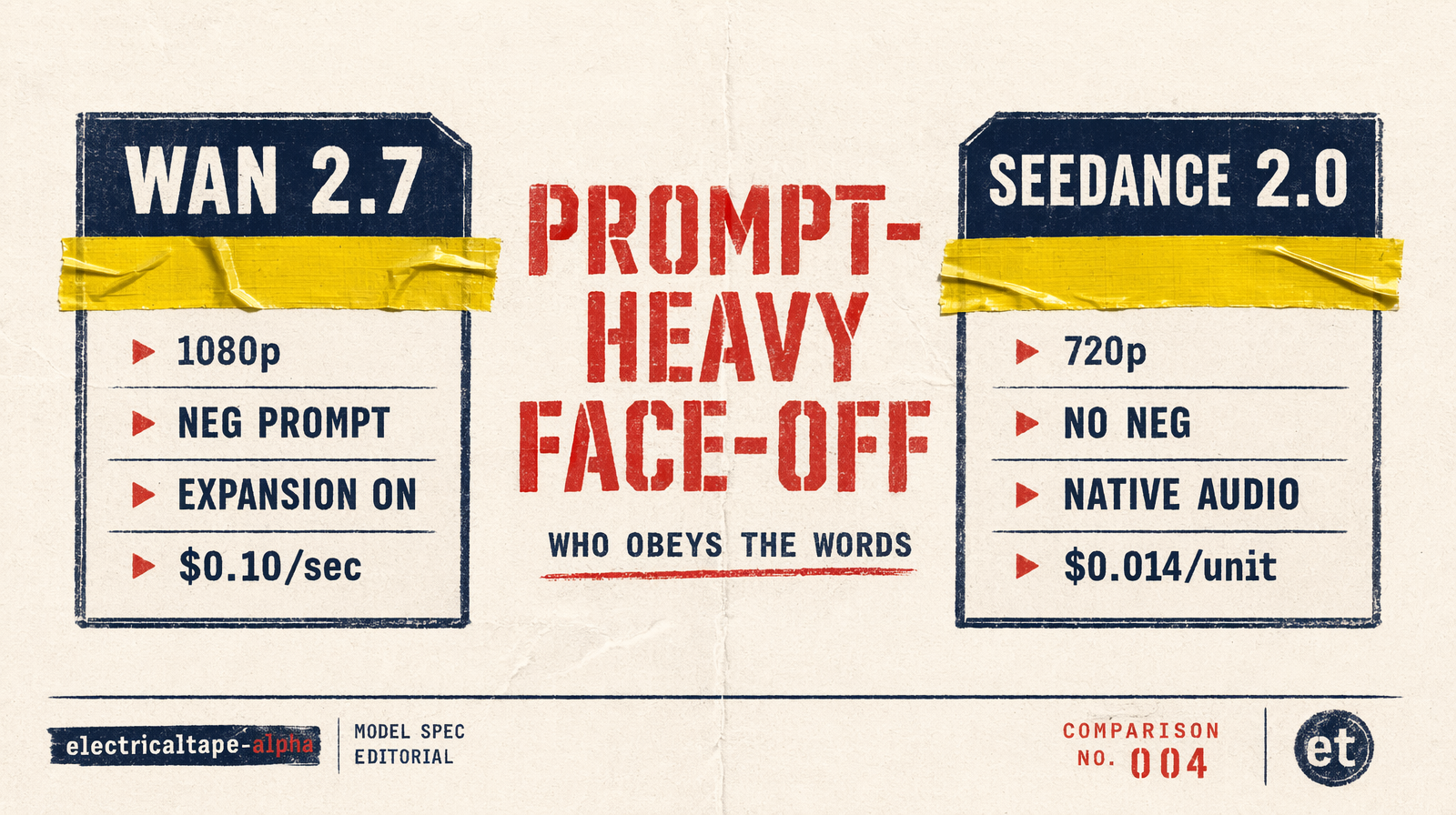 Wan 2.7 versus Seedance 2.0 head to head spec cards