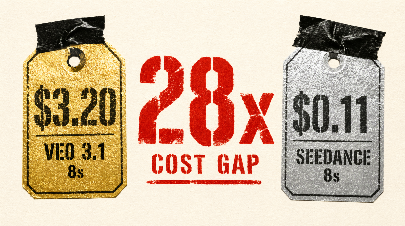 Veo 3.1 versus Seedance 28x cost gap illustration