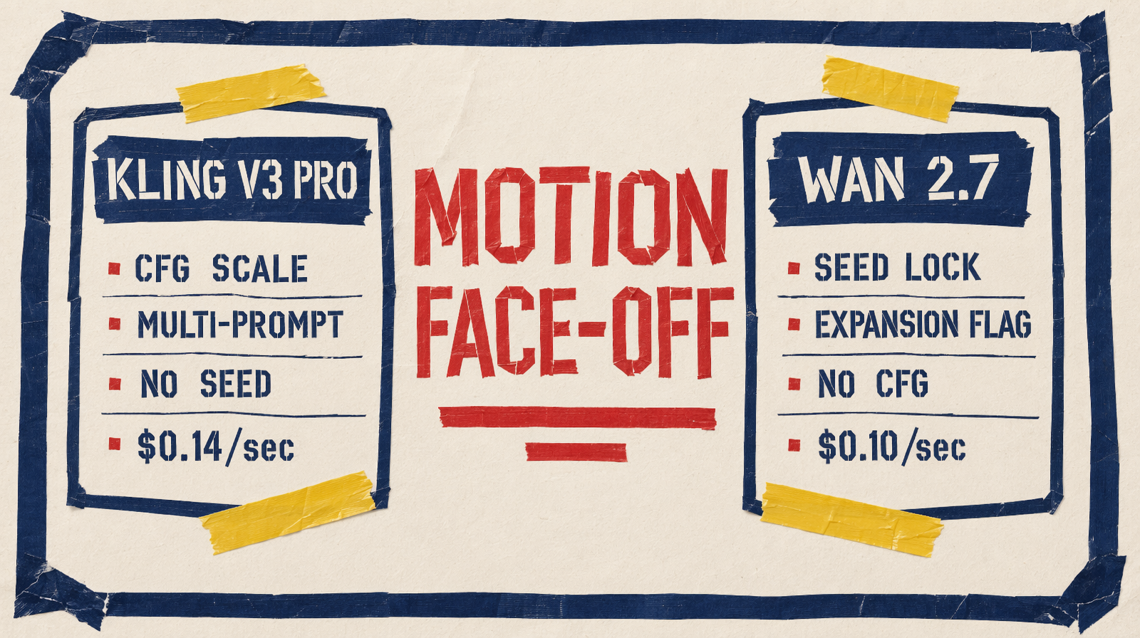 Kling v3 Pro versus Wan 2.7 motion spec cards