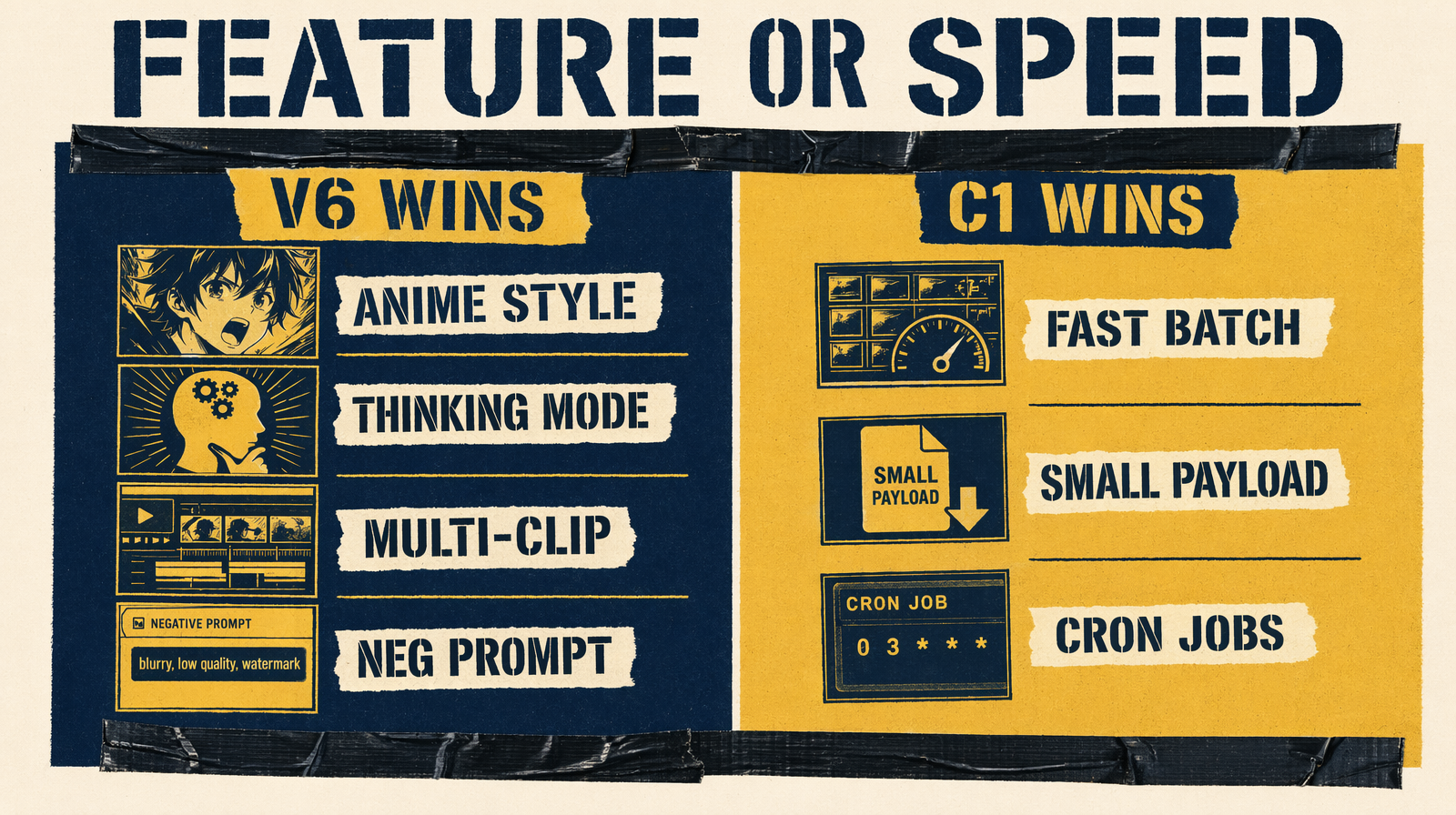 Pixverse v6 versus C1 feature versus speed winner chart