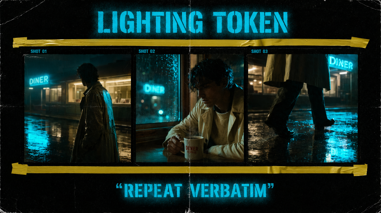 Three shot panels sharing the same lighting token