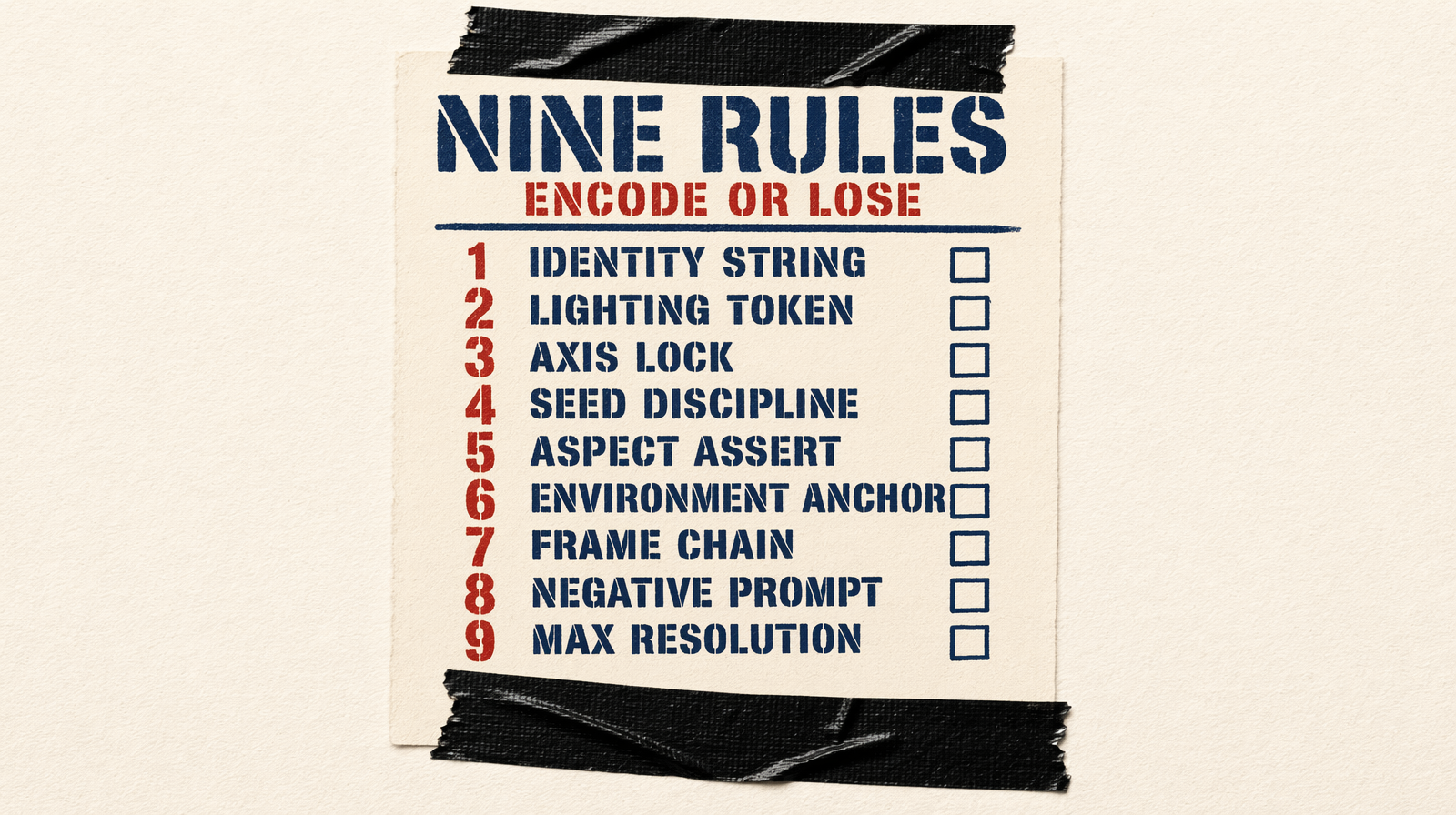 Nine continuity rules numbered checklist