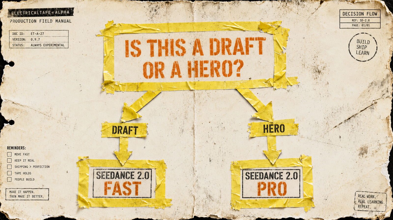Draft versus hero decision for Seedance 2.0