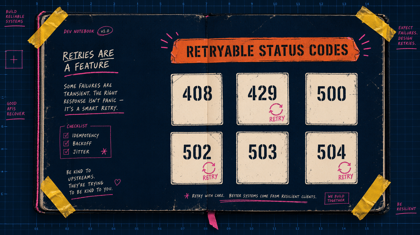 Retryable status codes grid with pink retry stamps