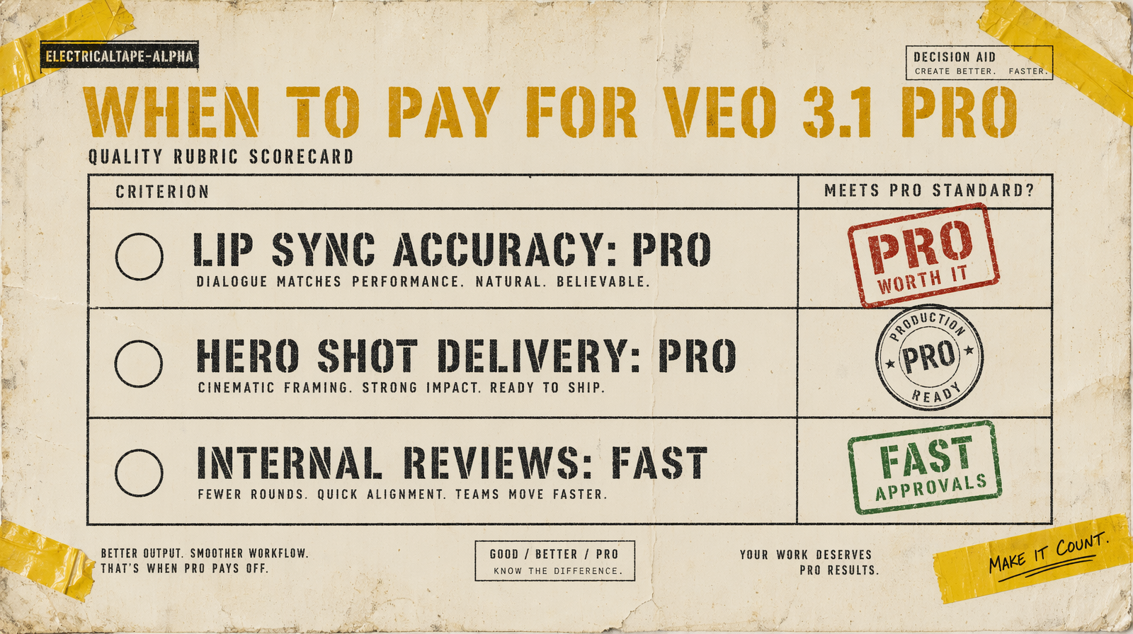 Rubric for choosing Veo 3.1 Pro versus Fast